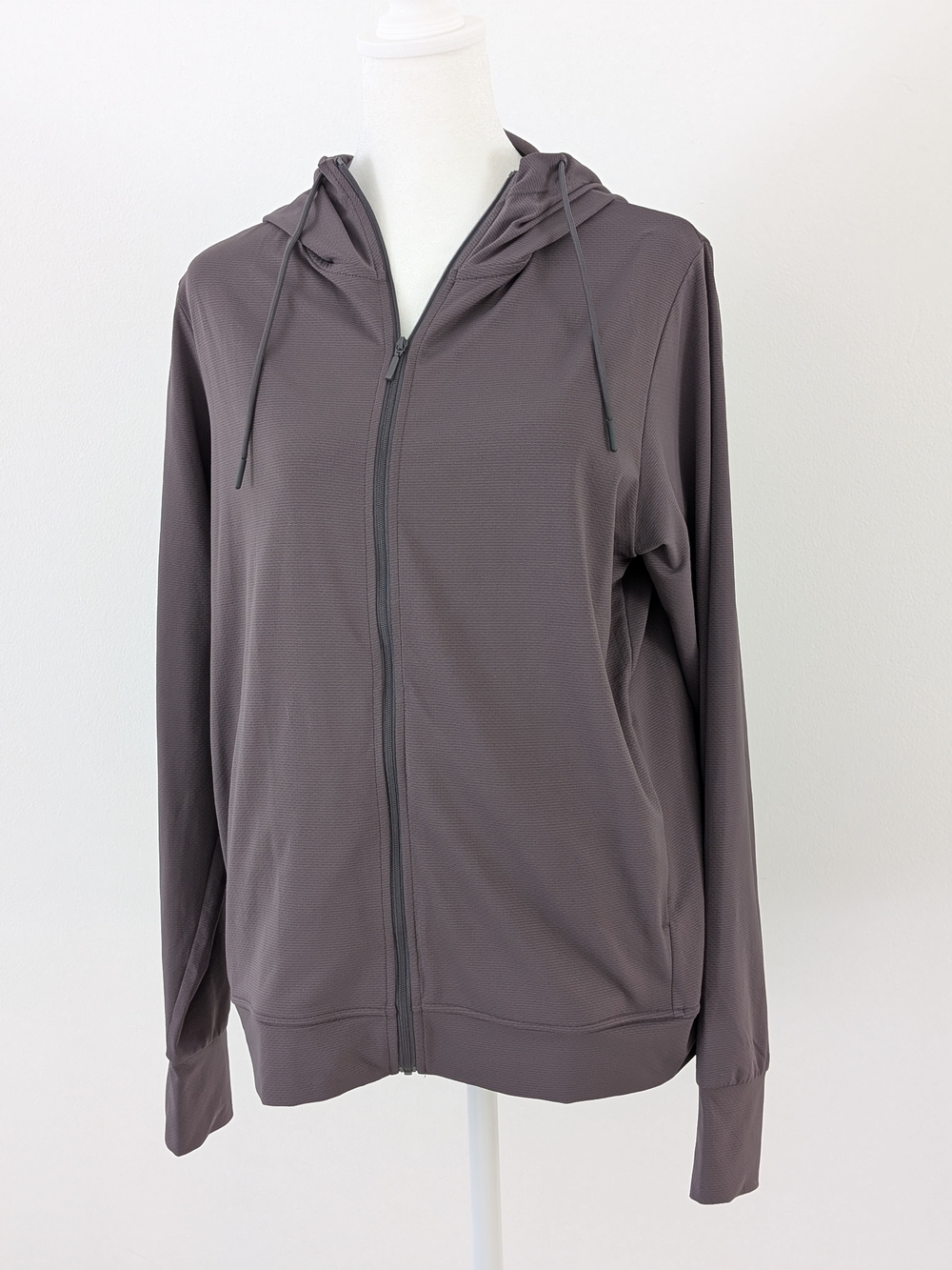 Uniqlo Sweater Women L Gray Hooded Full-Zip Lightweight Jacket Charcoal